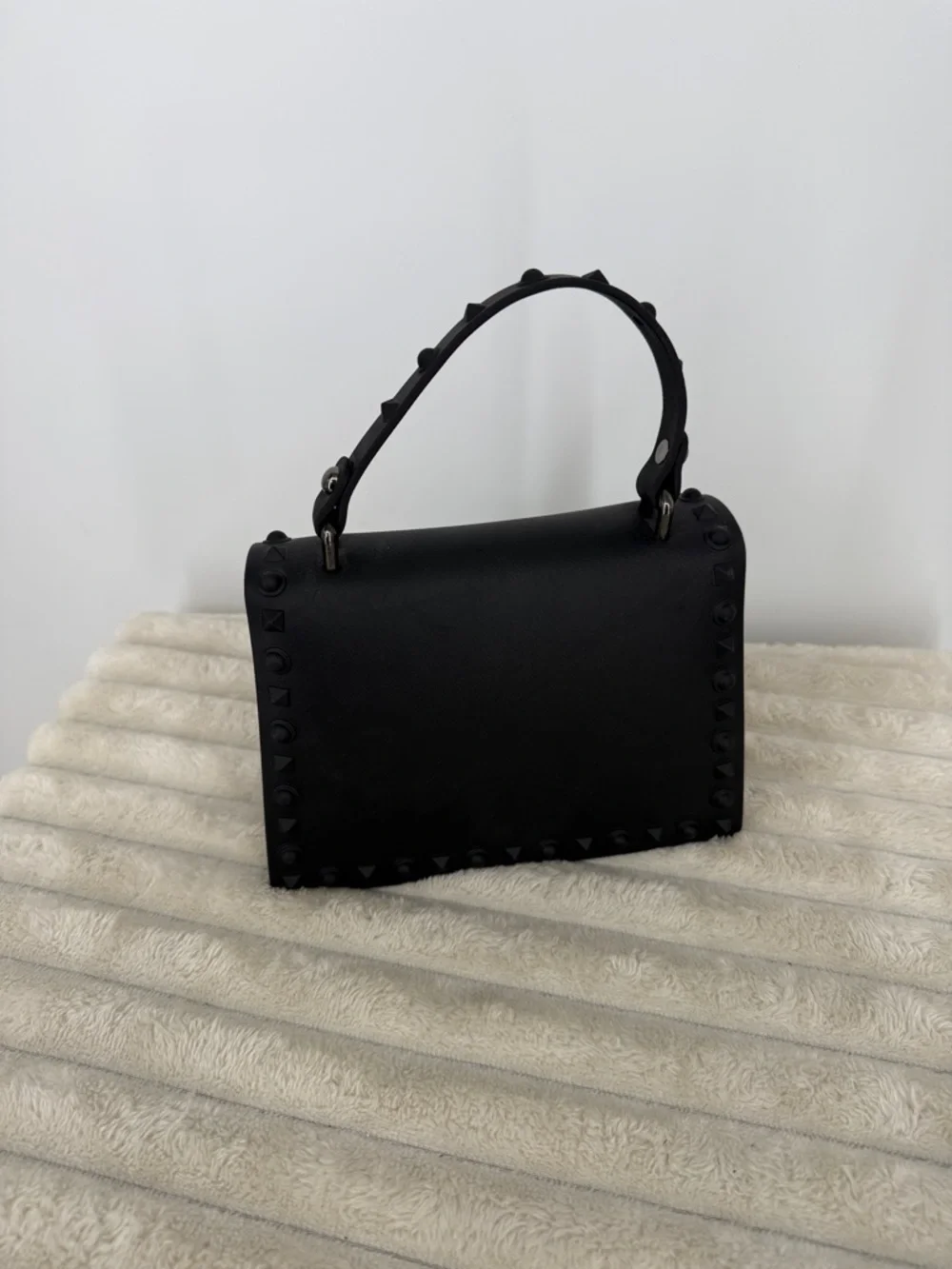 Goth Matte Black Studded Rubber Jelly Hand Bag/Purse Unique!